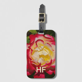 Bagtag Rood Goud Roos Bloem Bloemmotief Monogram Bagagelabel