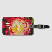 Bagtag Rood Goud Roos Bloem Bloemmotief Monogram Bagagelabel (Voorkant (horizontaal))
