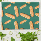 Baguette bread pattern on a green background theedoek (Gevouwen)
