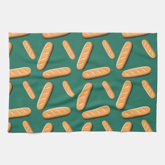 Baguette bread pattern on a green background theedoek (Horizontaal)