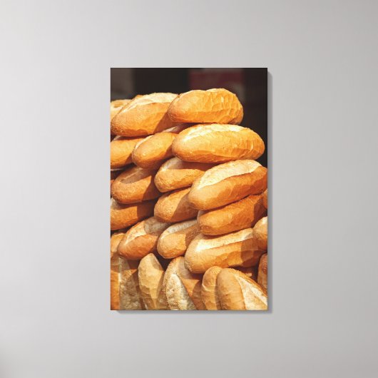 Baguette, brood, te koop op straat door hawker. canvas afdruk (Voorkant)