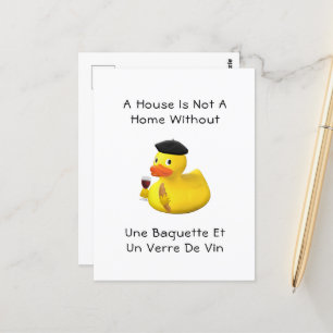 Baguette en Wine Rubber Duck Beret Briefkaart