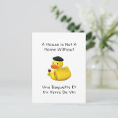 Baguette en Wine Rubber Duck Beret Briefkaart (Staand voorkant)