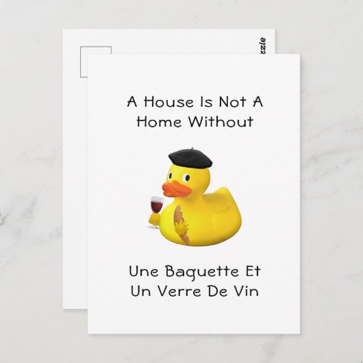 Baguette en Wine Rubber Duck Beret Briefkaart (Voorkant / Achterkant)