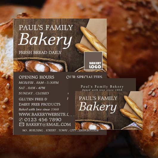 Baguette, roestbakkerijen, bakkerijwinkel Advert. Flyer