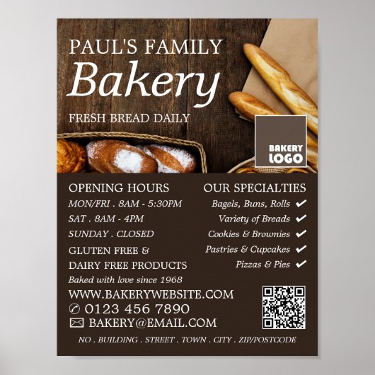 Baguette, roestbakkerijen, bakkerijwinkel Advert. Poster (Voorkant)