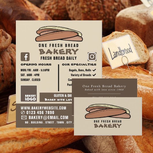 Baguettes, bakkerijen, Bakkerijproducten, Advert. Flyer