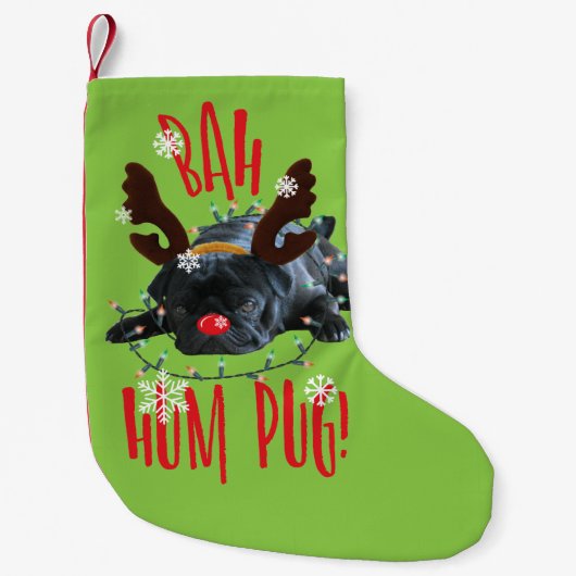 Bah Hum Pug. Black Pug Lovers Kerstmis Kleine Kerstsok (Voorkant)