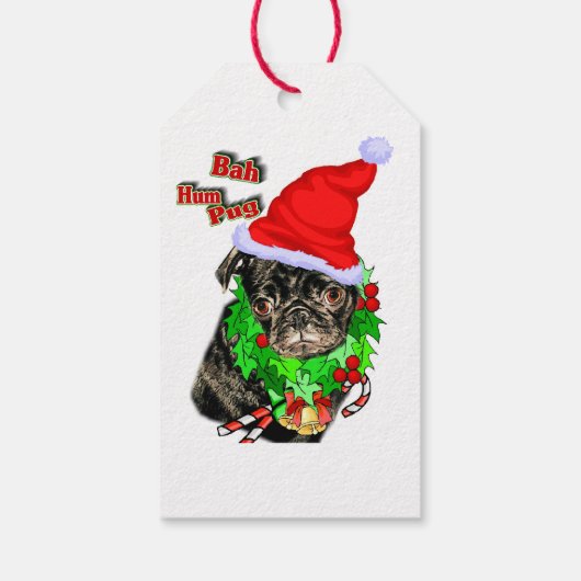 Bah Hum Pug Kerstmis Cadeaulabel (Achterkant)