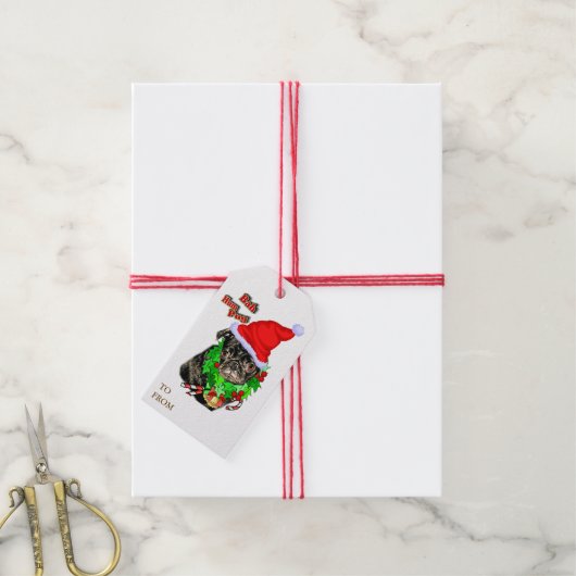Bah Hum Pug Kerstmis Cadeaulabel (Met Touw)