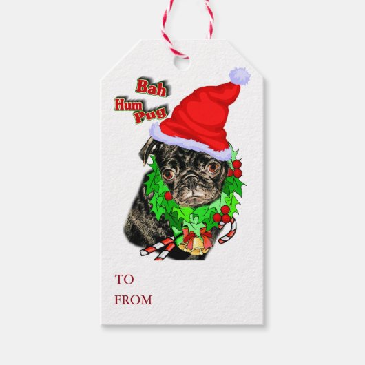 Bah Hum Pug Kerstmis Cadeaulabel (Voorkant)
