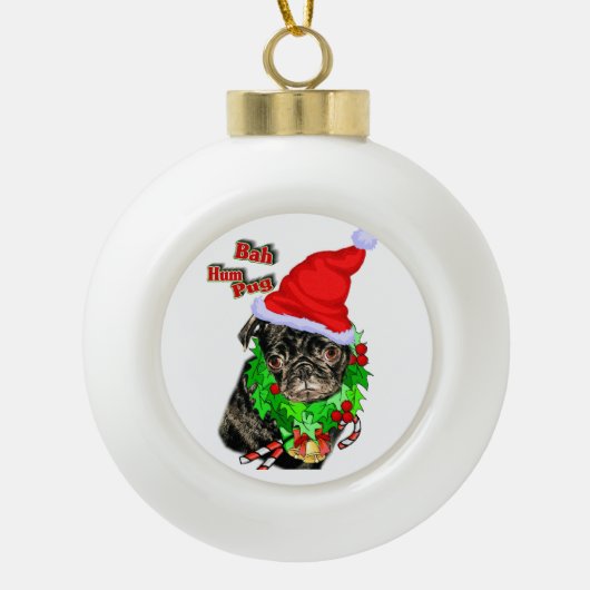 Bah Hum Pug Kerstmis Keramische Bal Ornament (Voorkant)