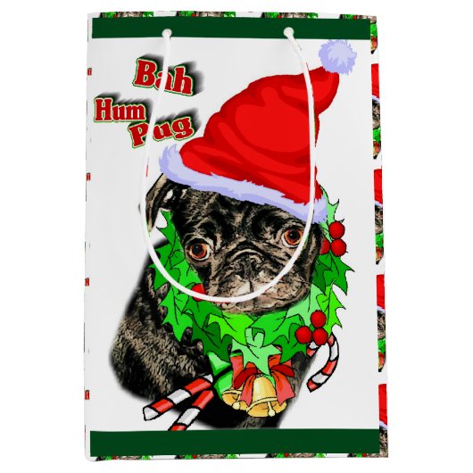 Bah Hum Pug Kerstmis Medium Cadeauzakje (Voorkant)