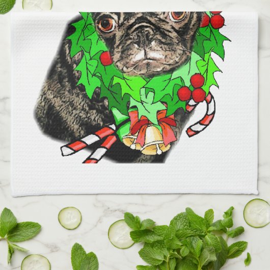 Bah Hum Pug Kerstmis Theedoek (Gevouwen)