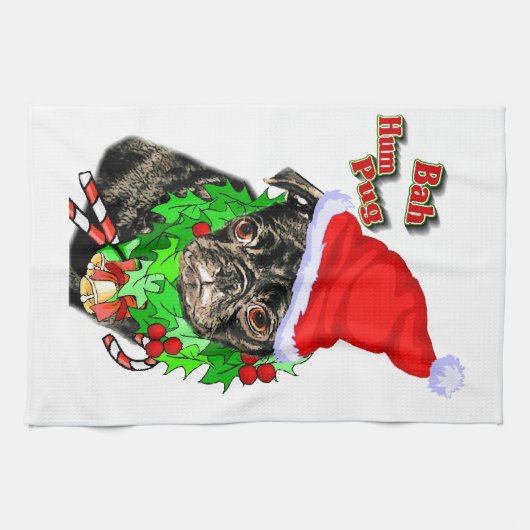 Bah Hum Pug Kerstmis Theedoek (Horizontaal)