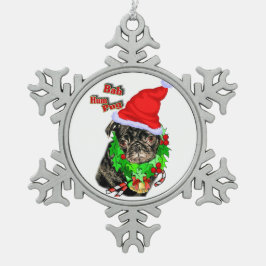 Bah Hum Pug Kerstmis Tin Sneeuwvlok Ornament