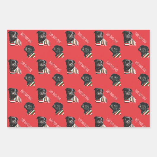 Bah Hum Pug kerstwrapping papier - 3 vellen (Voorkant 2)