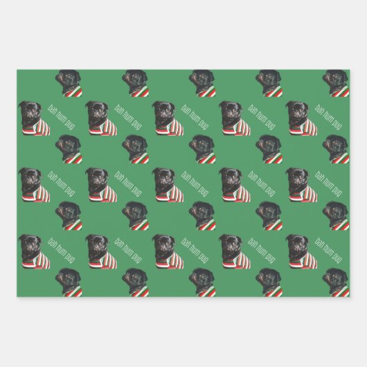 Bah Hum Pug kerstwrapping papier - 3 vellen (Voorkant)