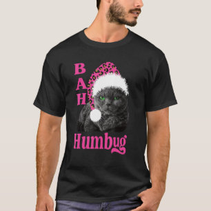Bah Humbug Cat Leopard Print Santa Hat Kerstmis H T-shirt