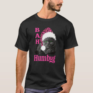 Bah Humbug Cat Leopard Print Santa Hat Kerstmis H T-shirt