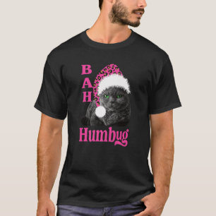 Bah Humbug Cat Leopard Print Santa Hat Kerstmis H T-shirt
