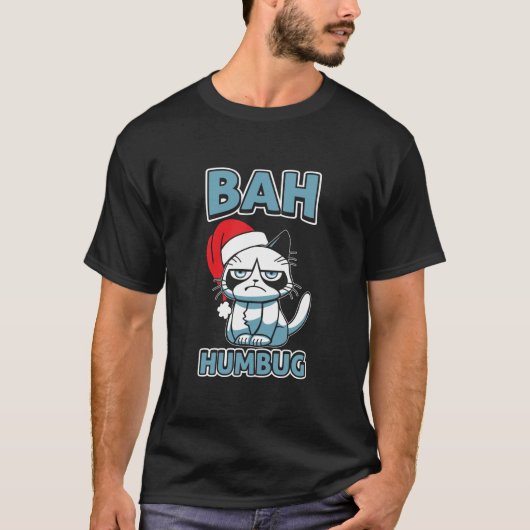 Bah Humbug Cat Santa Hat Anti Xmas Grumpy Scrooge T-shirt (Voorkant)