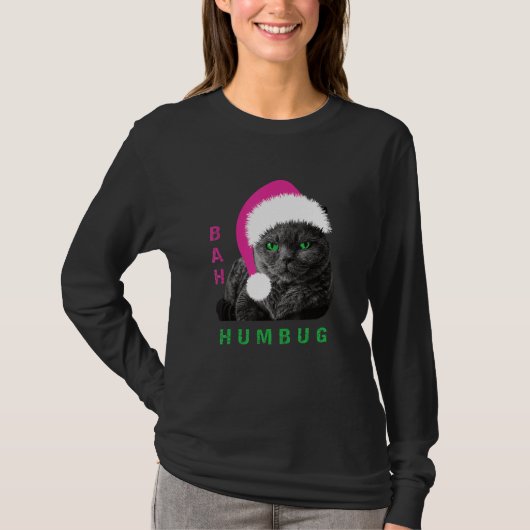 Bah Humbug Cat Santa Hat Christmas Holiday_1 T-shirt (Voorkant)