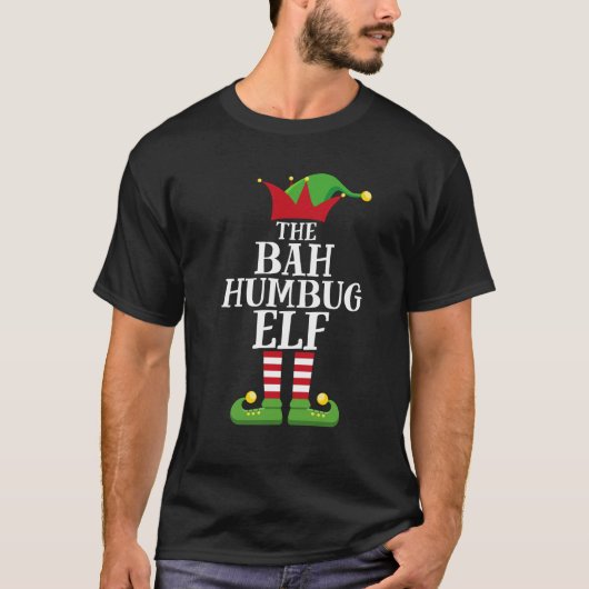 Bah Humbug Elf Family Matching met Kerstmis Pajama T-shirt (Voorkant)
