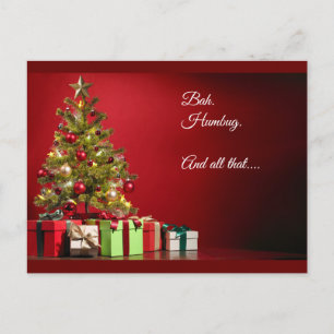 "Bah. Humbug. En dat alles..." boom met cadeaus Briefkaart