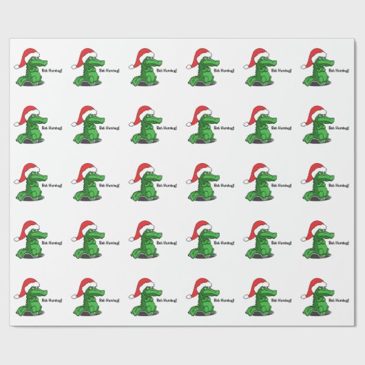Bah Humbug! Fun, Alligator met kersthoed Cadeaupapier (Vlak)