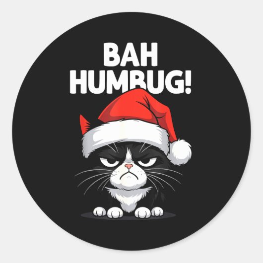 Bah Humbug Funny Bad Cat Christmas Hater Cat Lover Ronde Sticker (Voorkant)