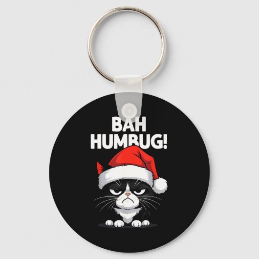 Bah Humbug Funny Bad Cat Christmas Hater Cat Lover Sleutelhanger (Voorkant)