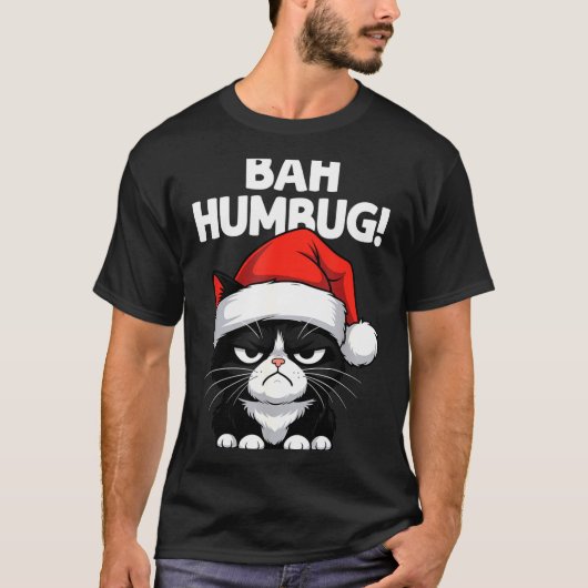 Bah Humbug Funny Bad Cat Christmas Hater Cat Lover T-shirt (Voorkant)