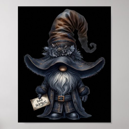 Bah Humbug Gnome in Dark Santa Outfit Grappig Anti Poster (Voorkant)