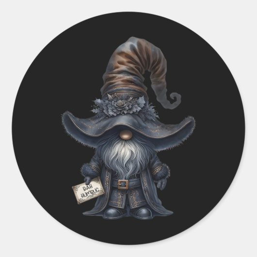 Bah Humbug Gnome in Dark Santa Outfit Grappig Anti Ronde Sticker (Voorkant)