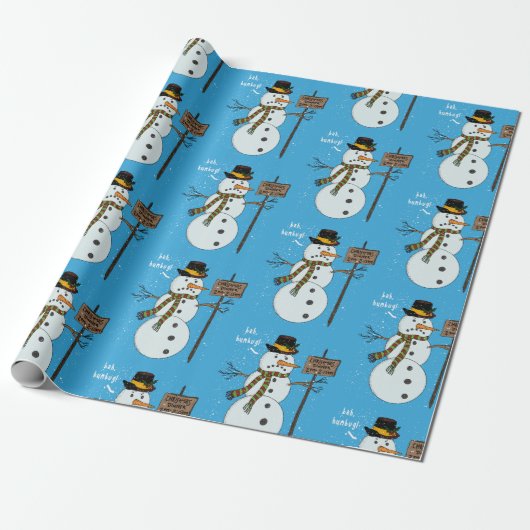 Bah Humbug Grumpy Kerstmis Snowman Introvert Cadeaupapier (Uitgerold)