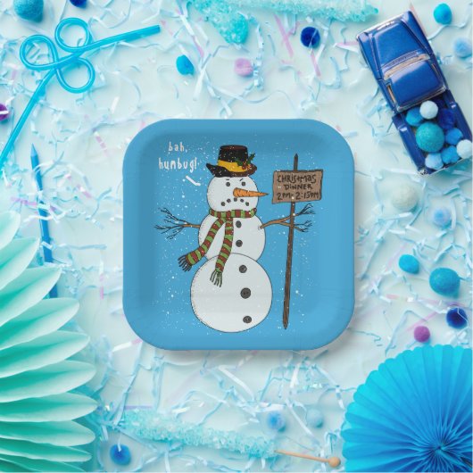 Bah Humbug Grumpy Kerstmis Snowman Introvert Papieren Bordje (Feest)