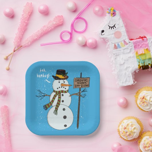 Bah Humbug Grumpy Kerstmis Snowman Introvert Papieren Bordje (Feest)
