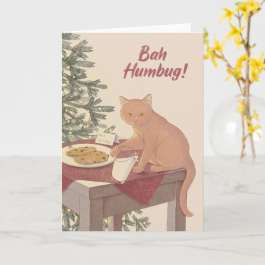 Bah Humbug Kerst Kat Blank Kaart (Gele Bloem)