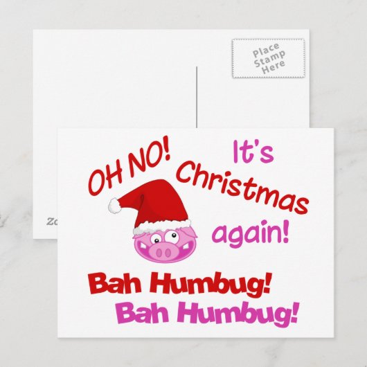 BAH HUMBUG Pig briefkaart (Voorkant / Achterkant)