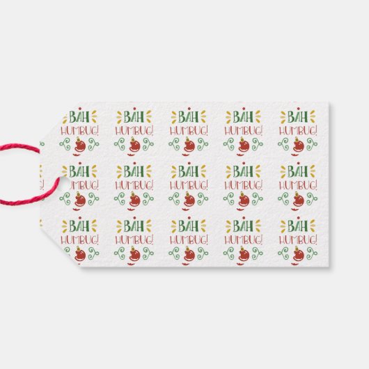 Bah Humbug Red Green en Gele Humoureus Cadeaulabel (Achterkant Horizontaal)