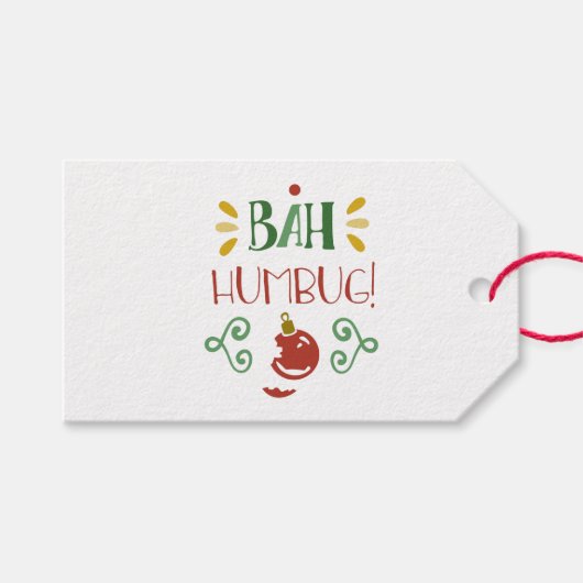 Bah Humbug Red Green en Gele Humoureus Cadeaulabel (Voorkant (Horizontaal))