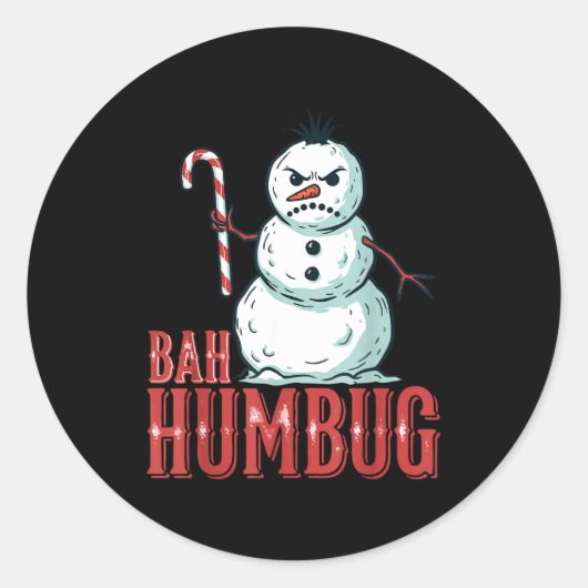 Bah Humbug Santa Hat Angry Snowman Sarcastic Chris Ronde Sticker (Voorkant)