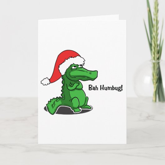 Bah Humbug! Smug cartoon alligator met Santa Hat Feestdagen Kaart (Voorkant)