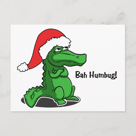Bah Humbug! Smug cartoon alligator met Santa Hat Feestdagenkaart (Voorkant)