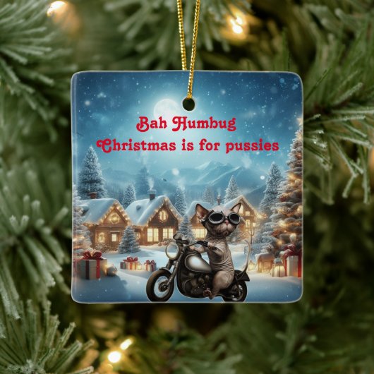 Bah Humbug Sphynx Kat Kerstmis Keramisch Ornament (Boom)