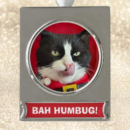 Bah Humbug Tuxedo Kat Kerstversiering Verzilverd Banner Ornament