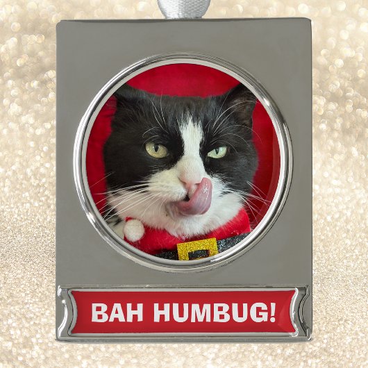 Bah Humbug Tuxedo Kat Kerstversiering Verzilverd Banner Ornament