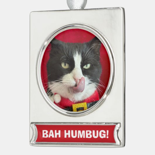 Bah Humbug Tuxedo Kat Kerstversiering Verzilverd Banner Ornament (Links)