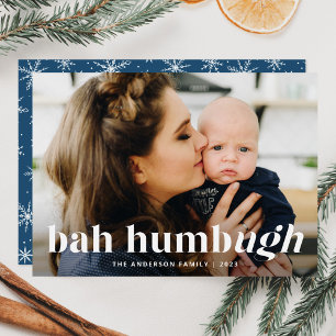 Bah Humbug Ugh Blauwe Grappige Vakantie Fotokaart Feestdagenkaart